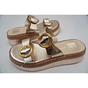 Dolce Vita Rysha Gold Metallic Platform Sandals Bamboo Buckle Boho Slides Sz 10